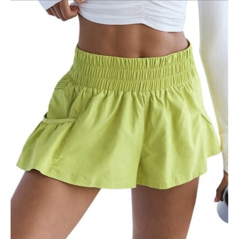 Free People Movement Get Your Flirt On Shorts Sz M Green 1" Inseam Active
